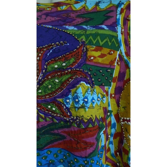 Vtg Sandy Starkman L Beaded Studded Multicolor T-Shirt Rainbow Artsy Statement - Picture 7 of 16